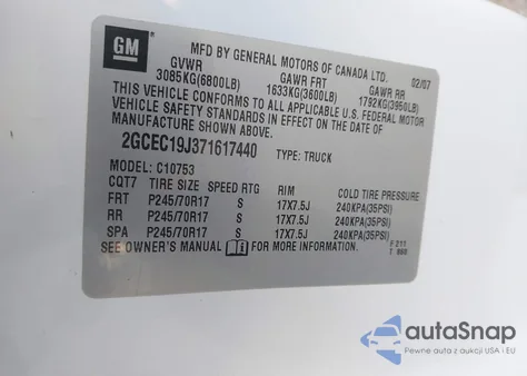 2007 Chevrolet Silverado 1500 Lt2 z USA, uszkodzony, nr VIN 2GCEC19J371617440